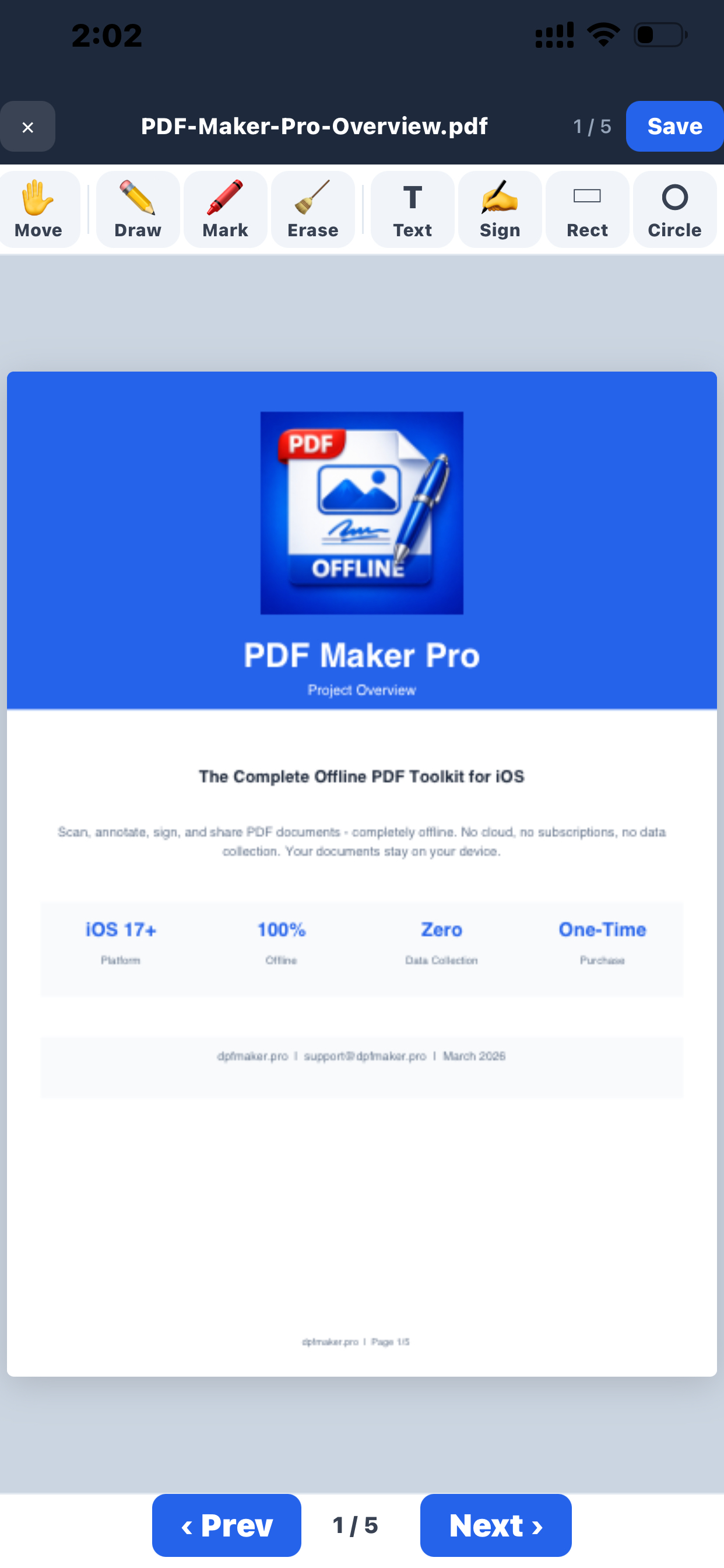Annotation editor with full toolbar for annotating and signing PDFs